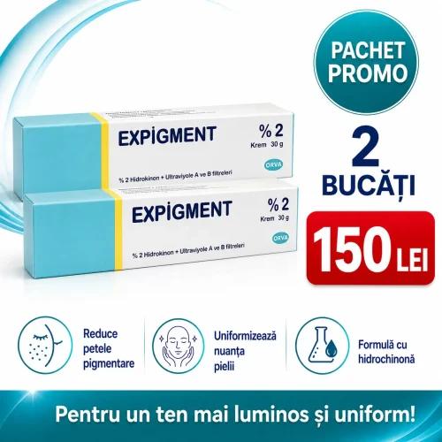 pachet promo 2 x expigment 2 Pachet Promo : 2 x Expigment crema, Hidrochinona 2%, 30 g, Depigmentare Pete, Melasma, Orva